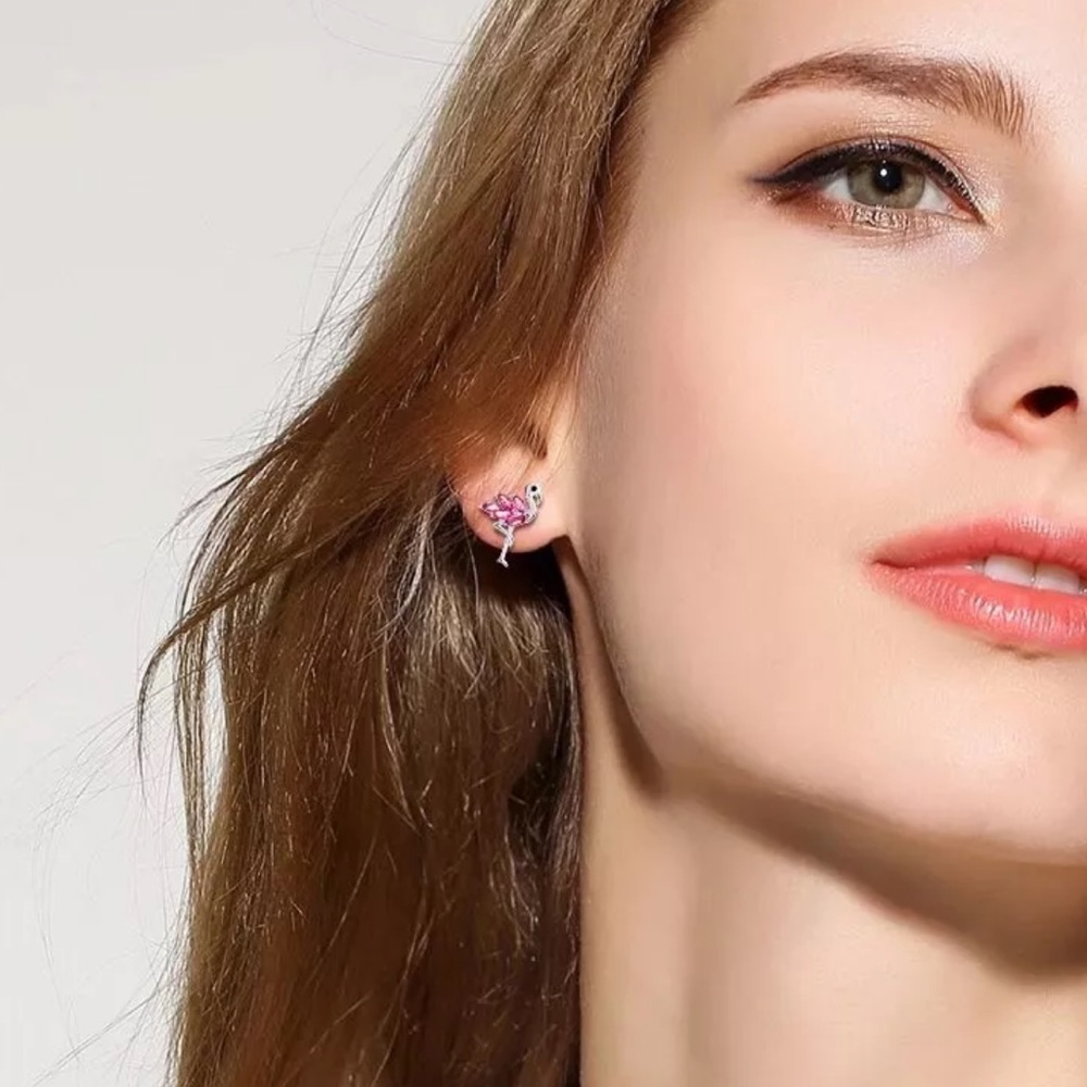 Sterling Silver 925 CZ Flamingo earrings - Picture 2 of 4